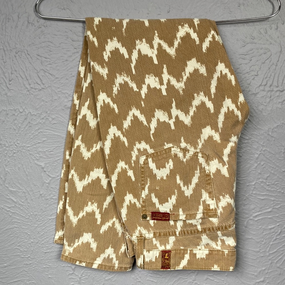 7 For All Mankind The Cropped Skinny Tan Off White Patterned Jeans Size …